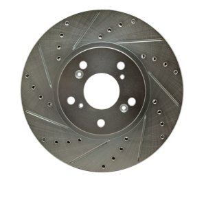 Acura TL Brake Rotor (1) - Front Left - R1 Concepts - Drilled & Slotted - Silver - `04-`08